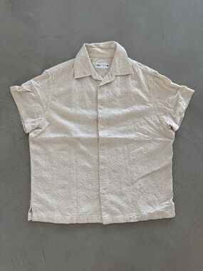 Zara Cream Short-Sleeve Embroidered Button-Down Shirt Shorter Sleeve Alteration